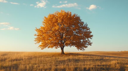 A sprawling chestnut tree with golden yellow and deep orange leaves glowing in the afternoon sun.