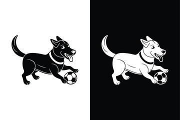 Dog playing football icon vector on White Background ,Vector Art Illustration on white background.