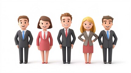 Cartoon Business Team Icon Illustration of Successful Businessmen and Businesswoman in Office Setting