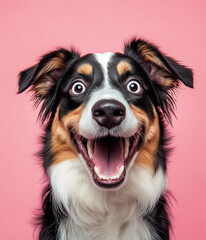 Happy laughing Australian Sheperd Dog looking at Camera