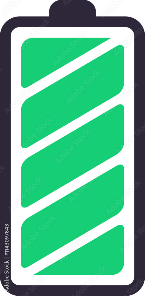Poster simple vector illustration of a battery icon with a green charge indicator, representing a moderate 