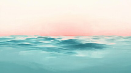 Obraz premium Abstract ocean sunrise, teal water, pink sky, soft waves.