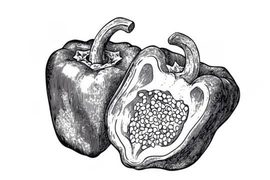 Png bell pepper black and white illustration, transparent background