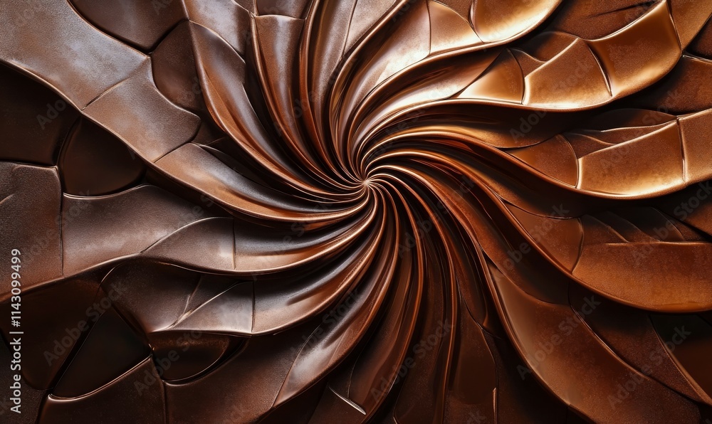 Poster complex layered shapes in a radial pattern, blending rich chocolate and soft mocha gradients.