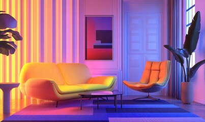 Contemporary Living Room. Modern Interior Design Background. Generative AI.