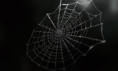 Intricate spider web black background high contrast delicate