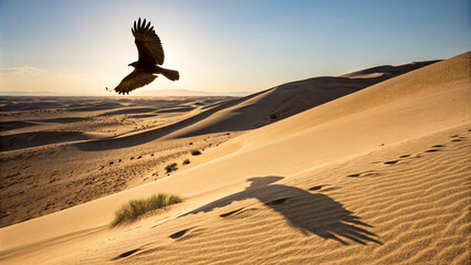 Fototapeta premium Shadow of a Falcon Soaring Over the Sands