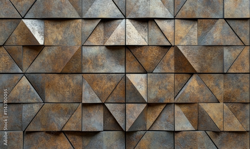 Poster triangular mosaic tiles arranged in the shape of a wall. semigloss, natural stone, bricks stacked to
