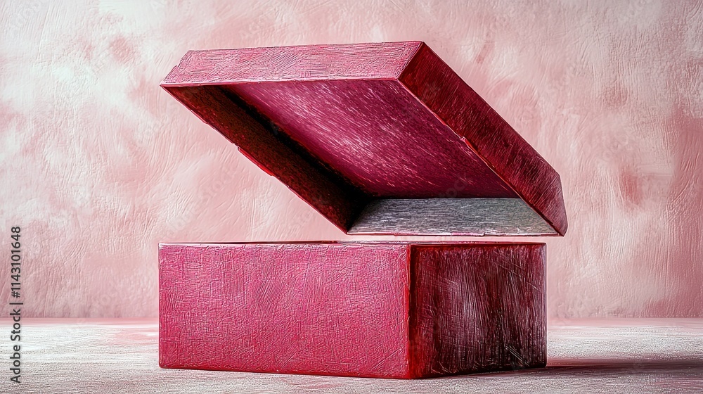 Aufkleber elegant open red box on soft pink background showcasing modern design and textured surface ideal for