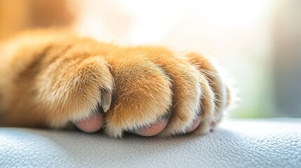 Close-up of cat paw with soft fur and sharp claws