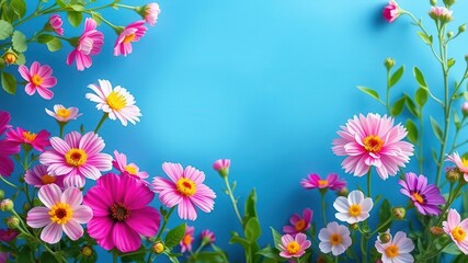 Vibrant springtime card featuring blooming flowers and greenery, vibrant, fresh, flowers