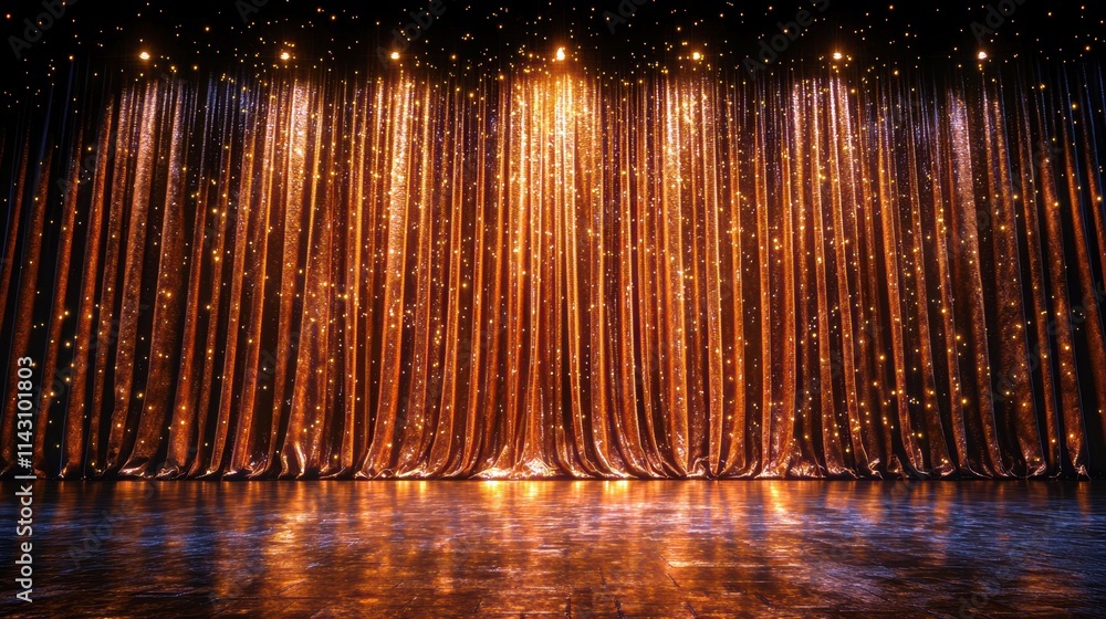 Poster elegant stage curtains with shimmering lights and a wooden floor creating a captivating environment 