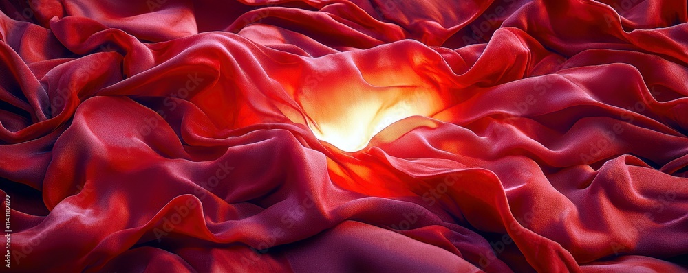 Poster abstract red fabric texture with illuminated center creating a warm and inviting atmosphere suitable