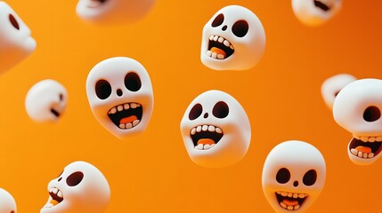 Obraz premium Laughing skull emojis floating on a vibrant orange background.