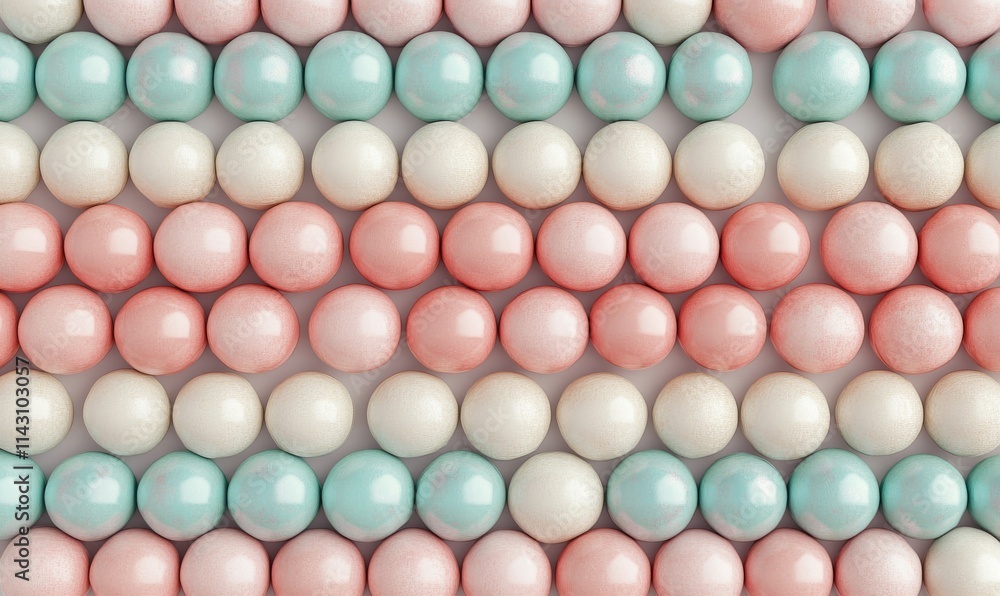 Poster pastel colored 3d spheres arranged to create a multicolored abstract background. .