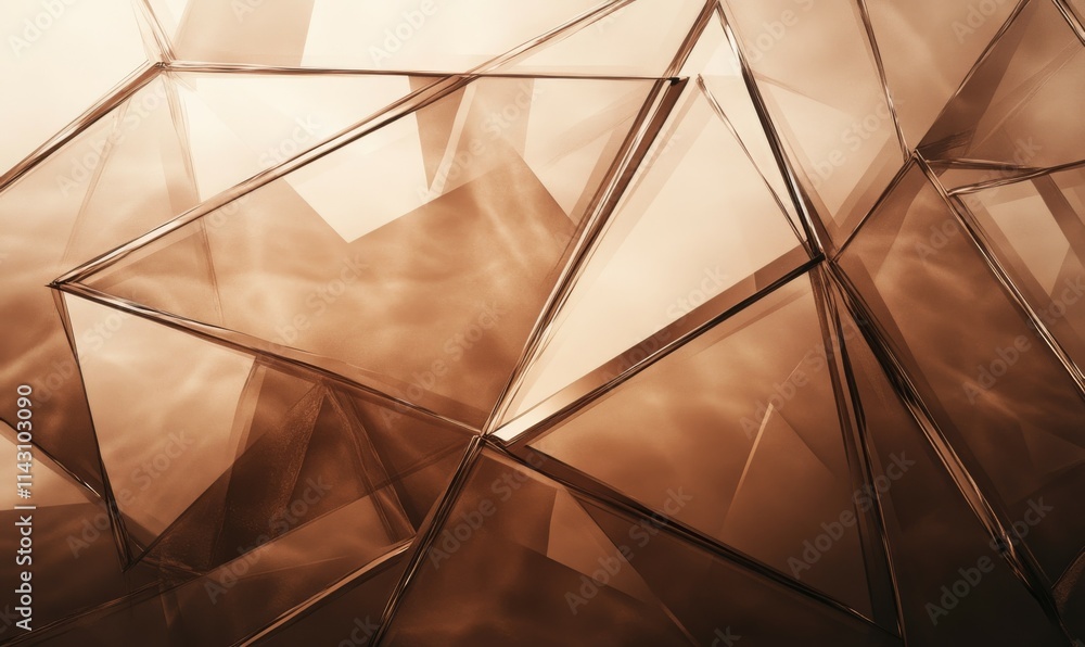 Poster angular intersecting prisms with gradient fills transitioning through mocha mousse shades.