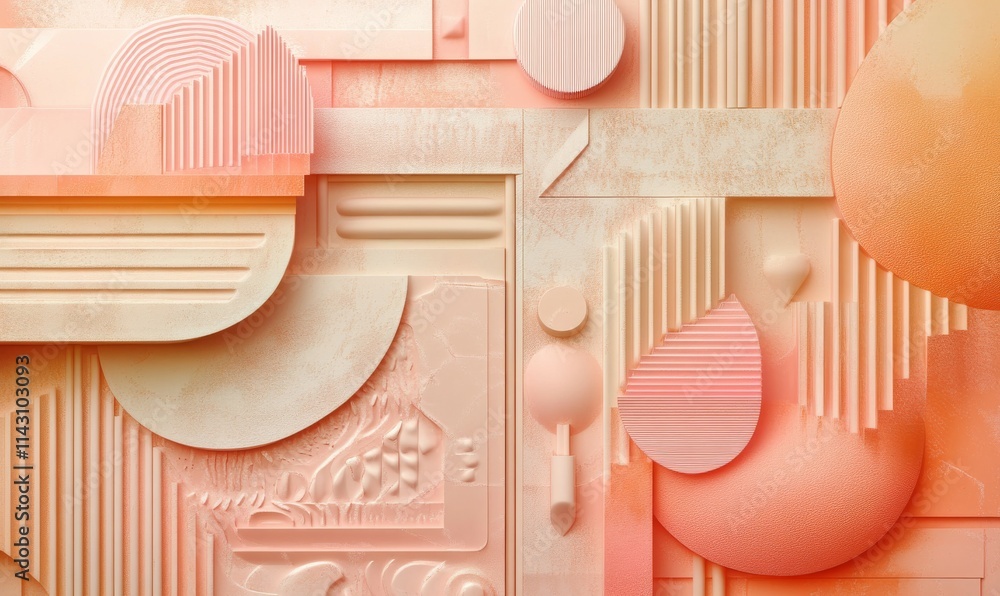 Poster pastel colored tech background with a geometric 3d structure. clean, stepped design with extruded fu