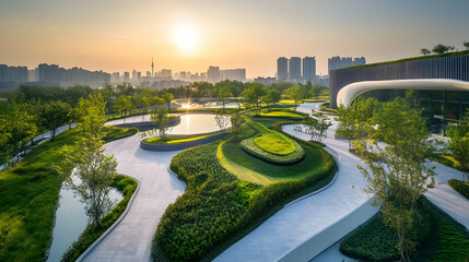 Singapore Sky Park with rooftop greenery and infinity pools, futuristic urban retreat