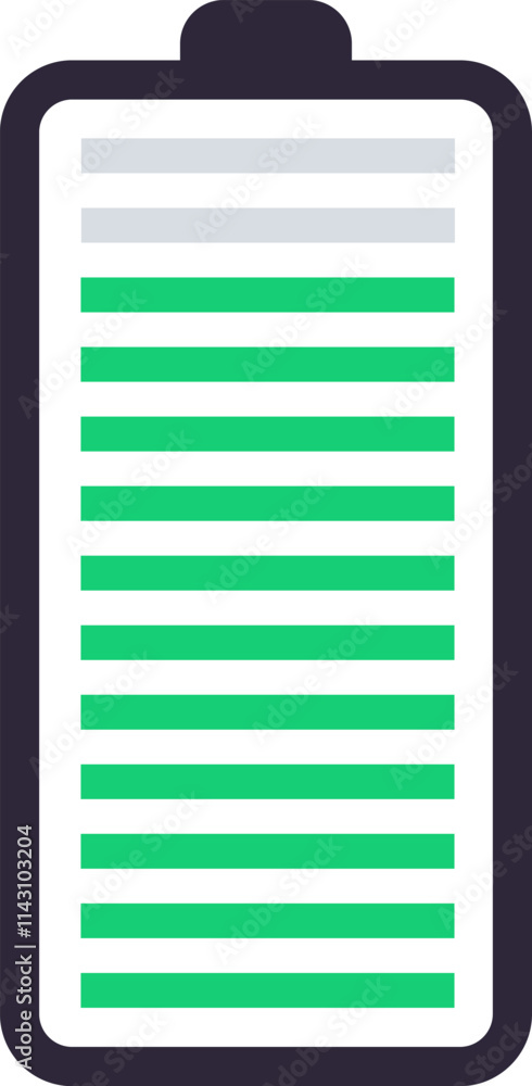 Poster green battery icon representing a moderate charge level, featuring partially filled bars alongside e