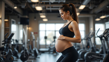 Fototapeta premium Pregnant woman exercising in the gym indoors for a fit and active pregnancy