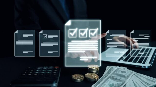 Business person managing online documents for efficient work processes. Ensure secure and quick access to all your important online documents with ease. UUID