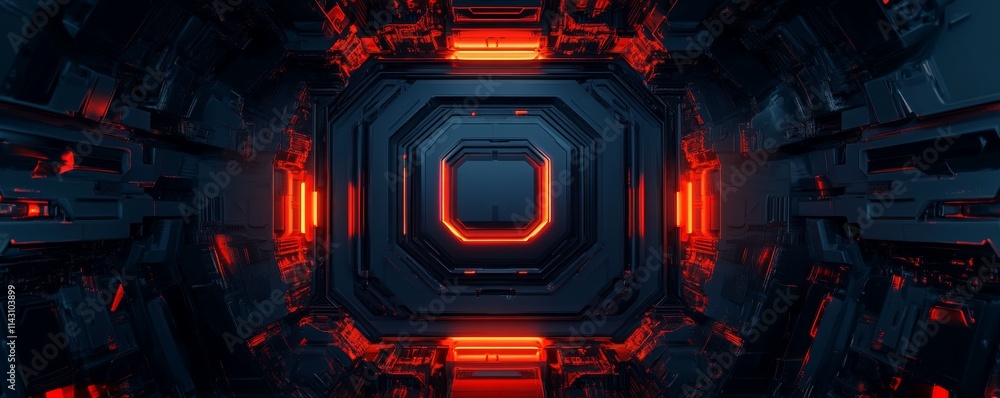 Poster black, tech background with a geometric 3d structure. dark, minimal design with simple futuristic fo