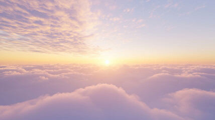 Naklejka premium A soft cloudscape in shades of peach and lavender during sunset, creating a serene and dreamy atmosphere that invites relaxation and reflection.
