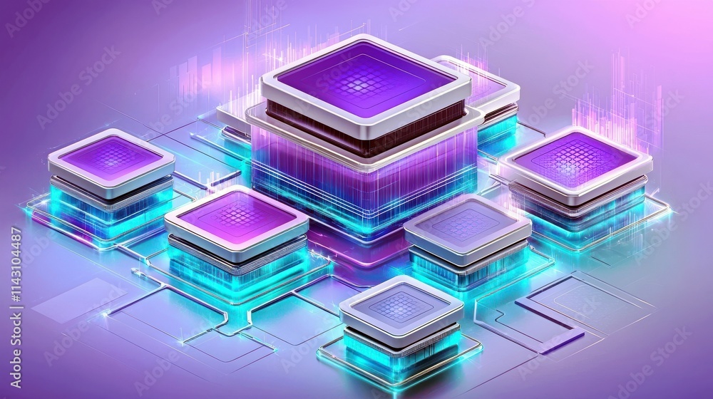 Poster futuristic technology background with abstract microchip structures and vibrant light effects for di