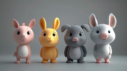 Naklejka premium Cute Cartoon Baby Bunny Couple Holding Easter Egg Vector Illustration