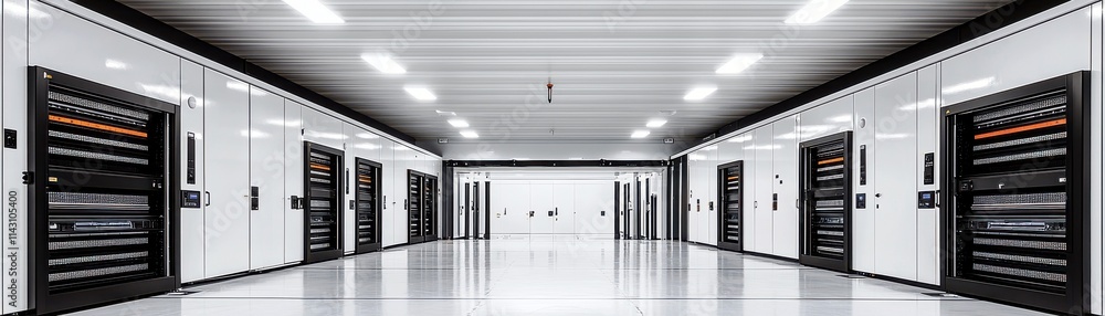Aufkleber modern data center interior with row of server racks in sleek design and organized layout, ideal for