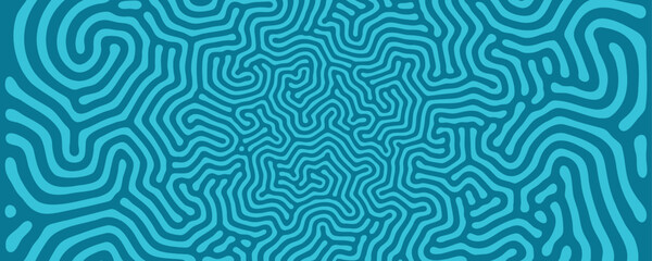 Trance Music Psychedelic Art Vector Ultra Wide Blue Bizarre Abstract Background. Bold Tangled Lines Acid Trip Conceptual Visual Abstraction Panoramic Wallpaper. Unique Exotic Pattern Art Illustration