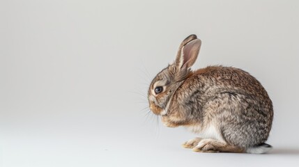Obraz premium Brown Bunny Grooming Itself on Neutral Background