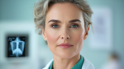 close up of female doctor with calm expression, showcasing professionalism and expertise in medical setting