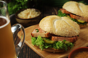 Leberkaessemmel sandwich - traditional fast food snack in Germany