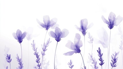 Watercolor-style illustration of purple flowers and lavender in a soft, dreamy aesthetic.