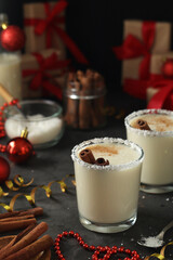Two glasses with traditional Puerto Rico cocktail Coquito
