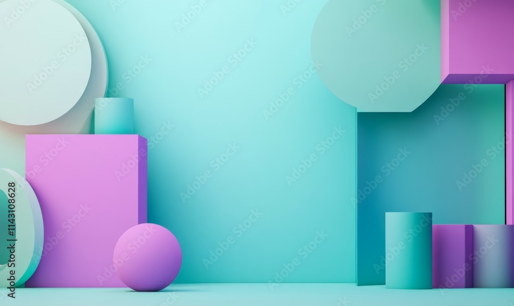 Aufkleber 3d blocks of different shapes and sizes interlock to create a wall. purple and turquoise tech wallpa