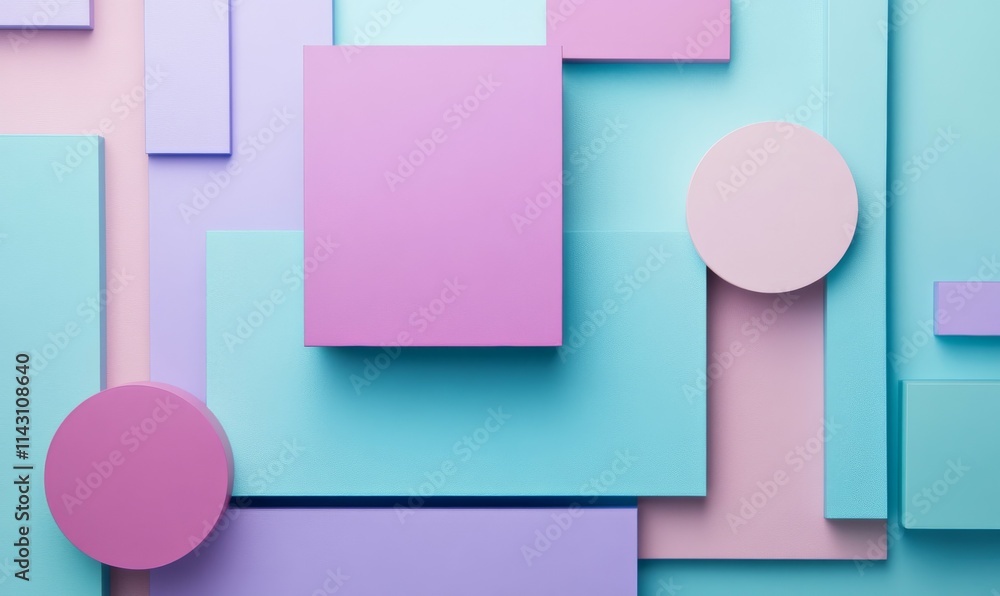 Poster 3d blocks of different shapes and sizes interlock to create a wall. purple and turquoise tech wallpa