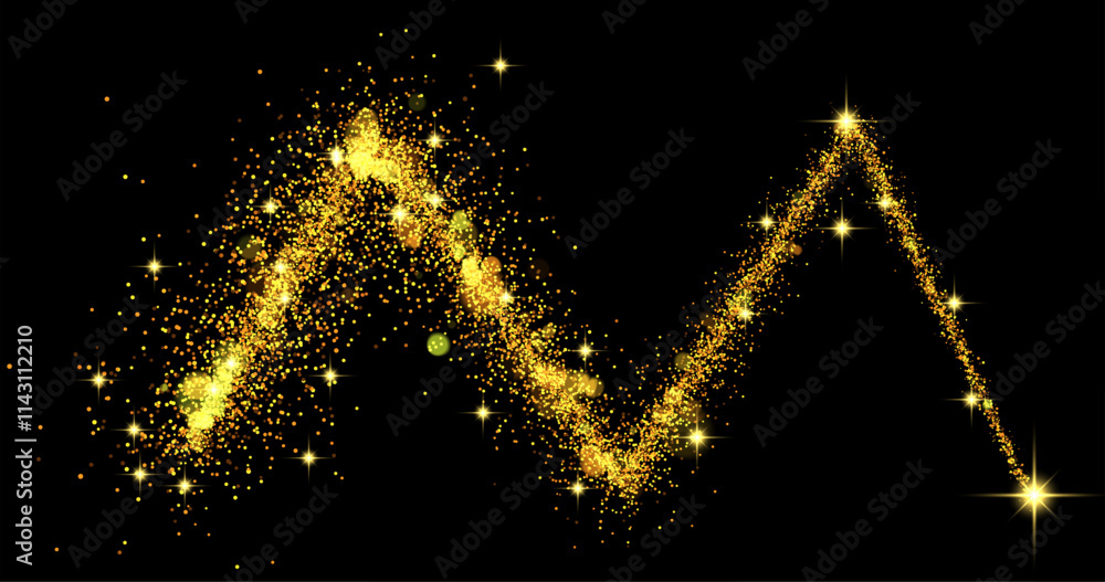 Poster vector image with a wave of gold shimmering confetti and stardust. the background is decorated with 