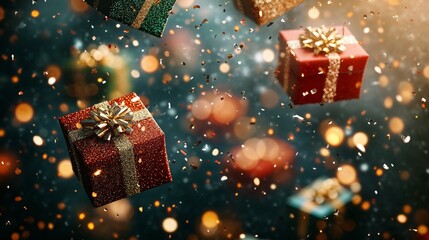 Christmas gift boxes falling down - red and green