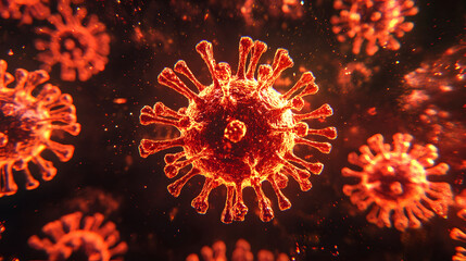 Illustration of a virus, showcasing its complex structure with spike-like protrusions.