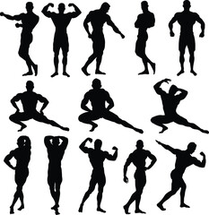 Male bodybuilder front view silhouette black filled Illustration icon