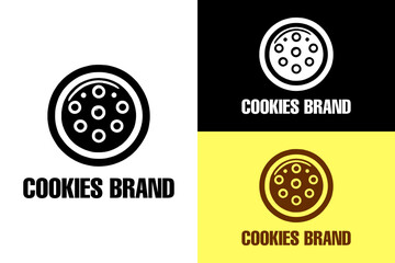 chocolate chips cookie in a dark circle, sweet, dessert, bakery, baking, cookies logo, candy shop, snacks, chocolate chips, premium biscuit, illustration, vector