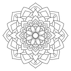 Hand drawn floral mandala. drawing of botanical, natural theme. coloring book page, decoration, tattoo, wallpaper, sticker.