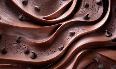 Obraz premium Chocolate paste streaks and cocoa textures twist into harmonious abstract shapes, accented by chocolate chips.