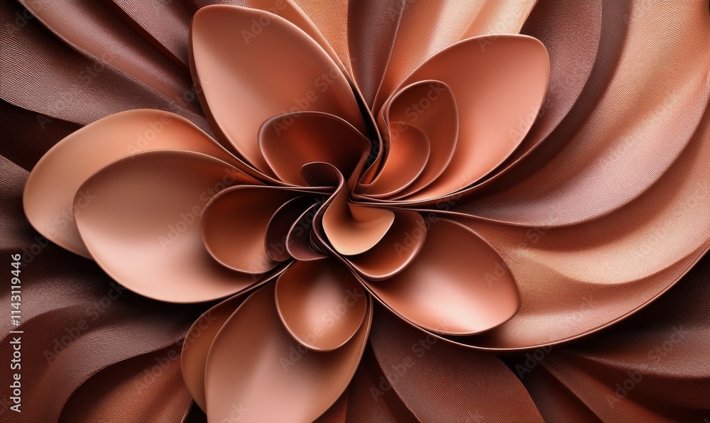 Poster complex layered shapes in a radial pattern, blending rich chocolate and soft mocha gradients.