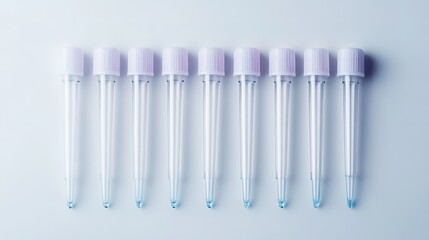 Row of laboratory test tubes on blue background, scientific research
