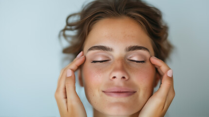 Fototapeta premium Serene makeup application home studio beauty portrait soft lighting close-up relaxation