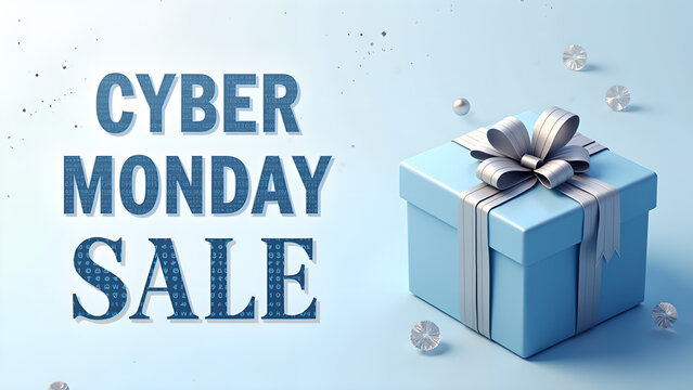 Cyber Monday Sale Banner with Gift Box. Concept of online shopping, discount, and promotion.