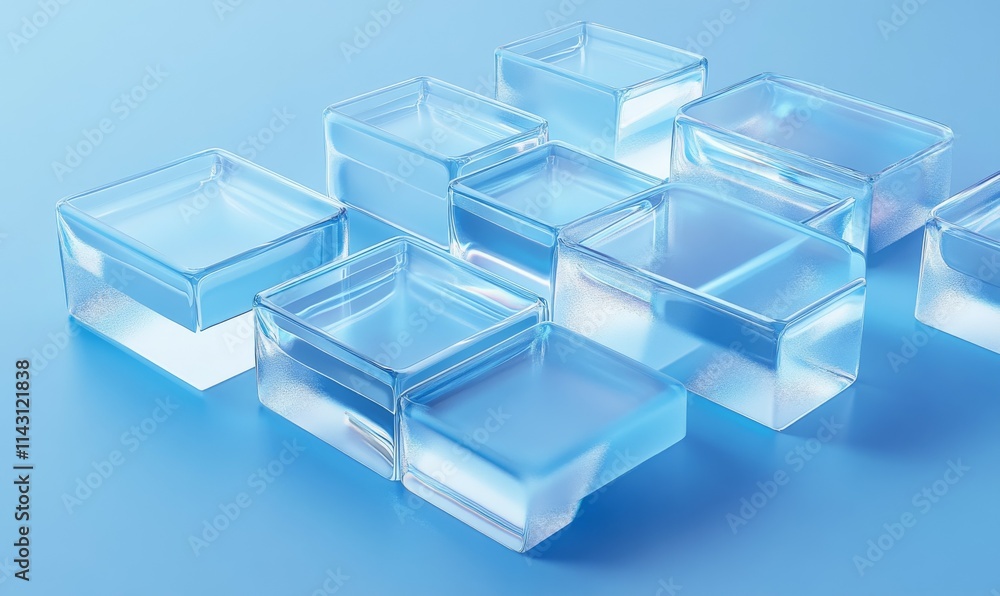 Aufkleber acrylic blocks on a blue surface. innovative tech design with space for text. .